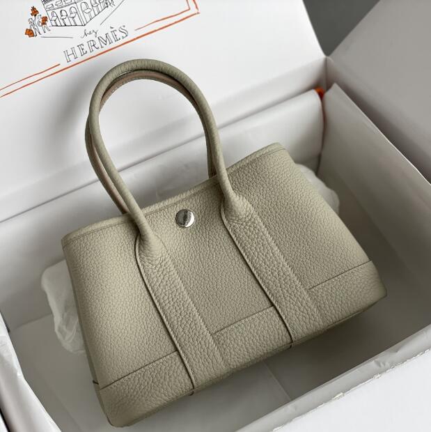 【エルメス HERMES】ネオ ガーデン 23 ガーデンパーティ ハンドバッグ グレイシャーホワイト/シルバー金具（100％マシン）